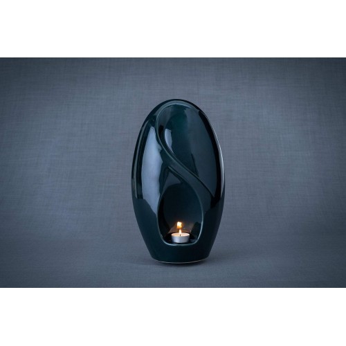 Ceramic (Adult Size) Memorial Candle Holder Cremation Ashes Urn – Eternal Light – Noble Green